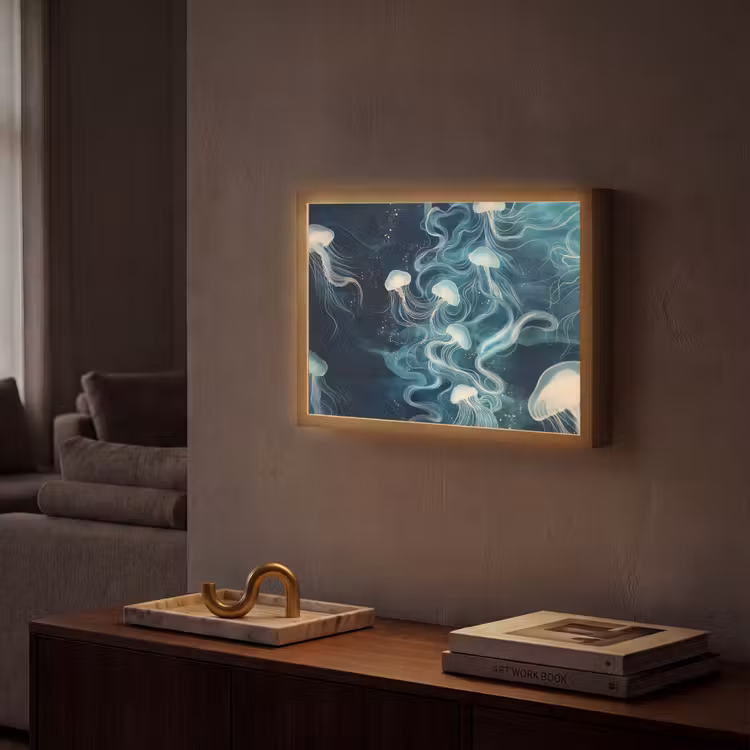 Kwallen - Zee - Wit - Golven Light Box met batterij (Wandlamp) middel -sfeer1