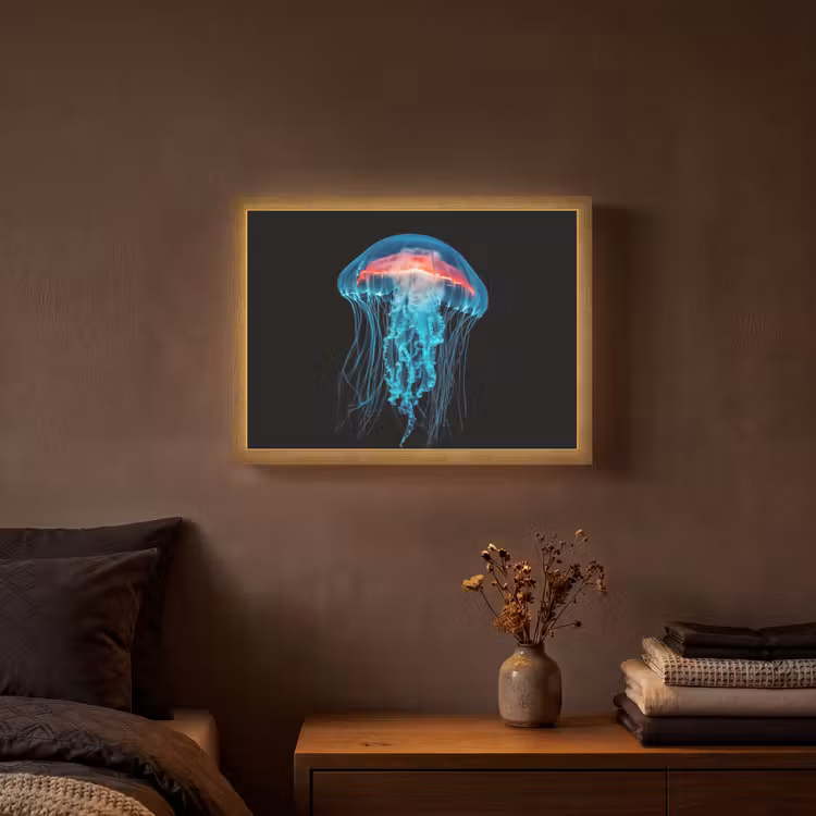 Kwal - Tentakels - Blauw - Licht Light Box met batterij (Wandlamp) middel -sfeer4