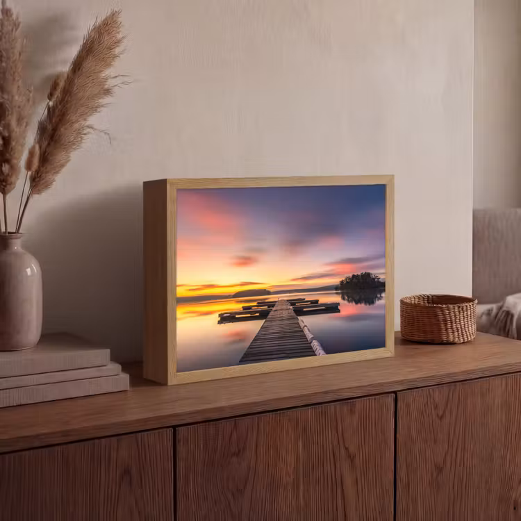 Steiger - Zonsondergang - Water - Zee - Reflectie Light Box met batterij (Wandlamp) middel -sfeer2