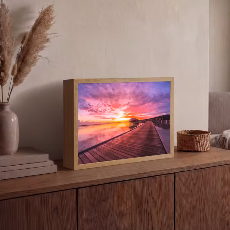Steiger - Water - Zon - Roze - Horizon Light Box met batterij (Wandlamp) middel -sfeer2
