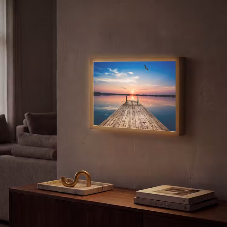 Steiger - Water - Zonsondergang - Roze - Horizon Light Box met batterij (Wandlamp) middel -sfeer1