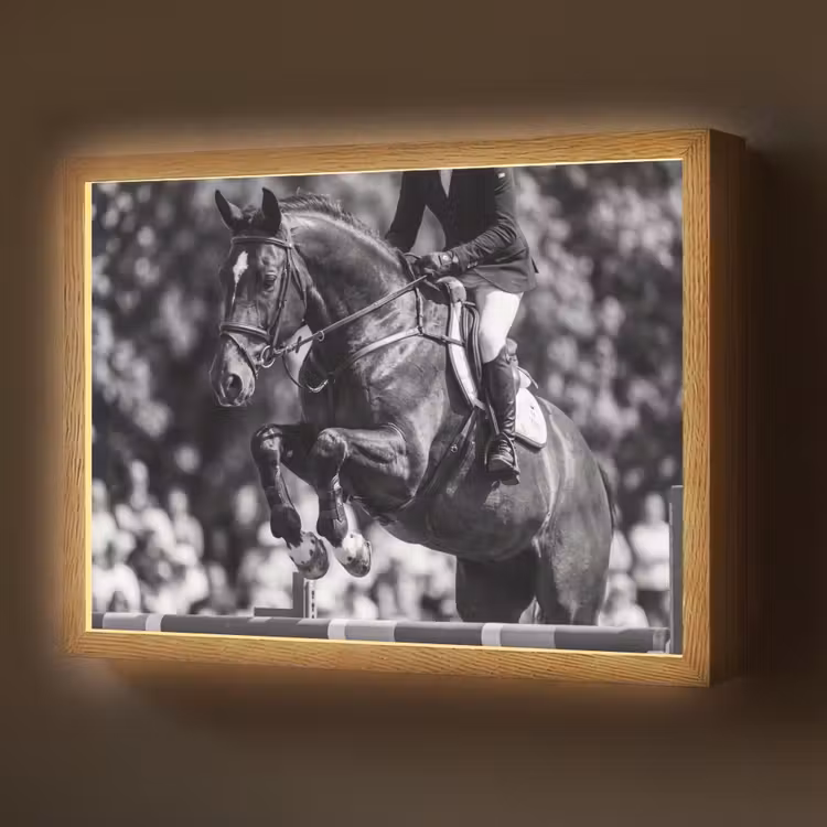 Springen - Paard - Zwart - Wit Light Box met batterij (Wandlamp) middel -z3d_website