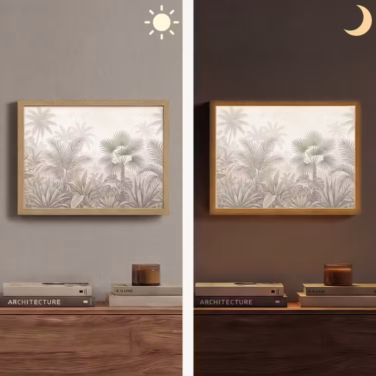 Jungle - Tropisch - Natuur -Vintage - Beige Light Box met batterij (Wandlamp) middel -sfeer3