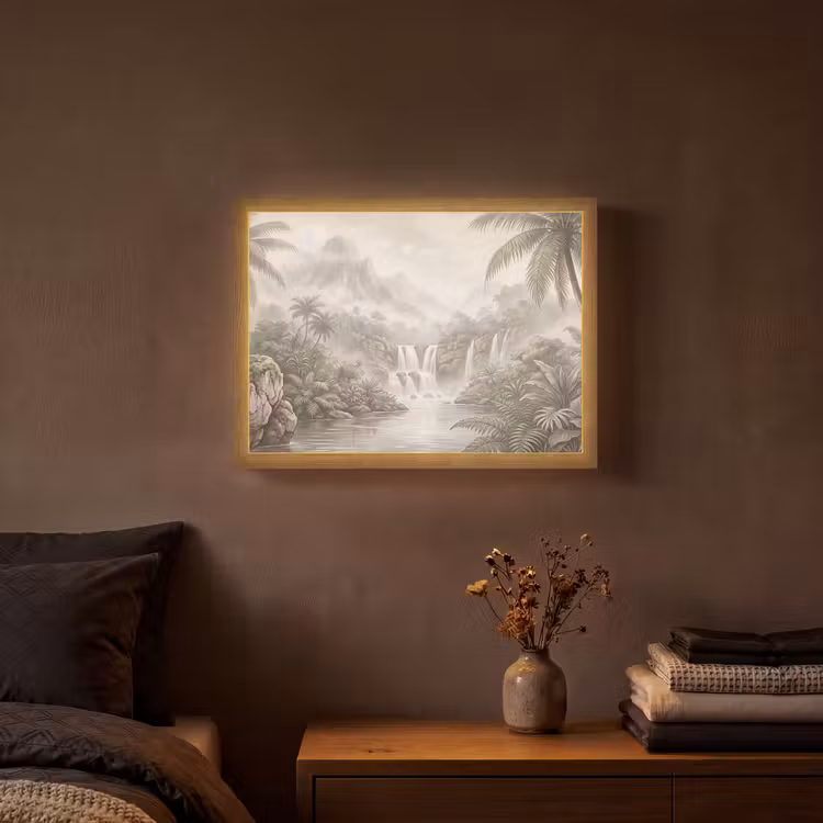 Jungle - Watervallen - Tropisch - Illustratie Light Box met batterij (Wandlamp) middel -sfeer4