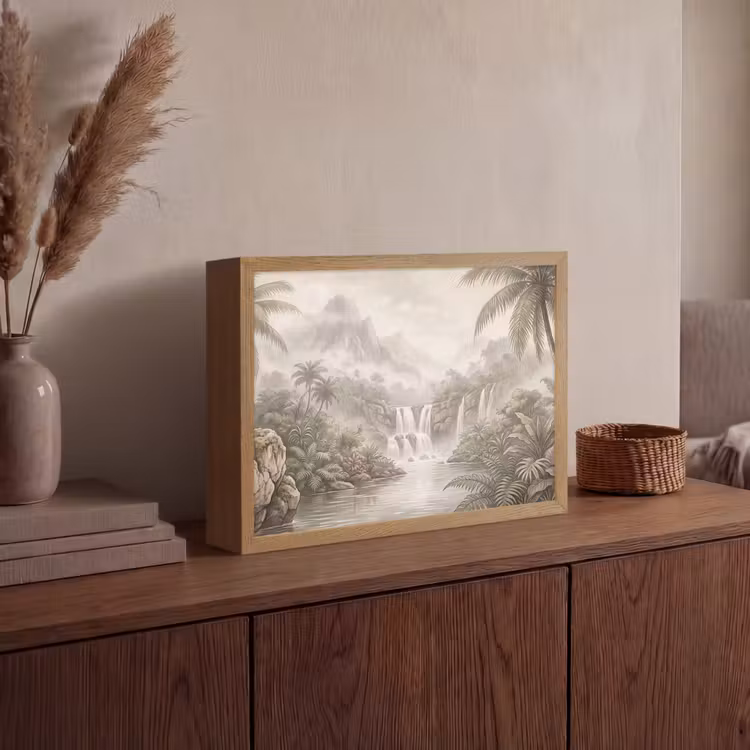 Jungle - Watervallen - Tropisch - Illustratie Light Box met batterij (Wandlamp) middel -sfeer2