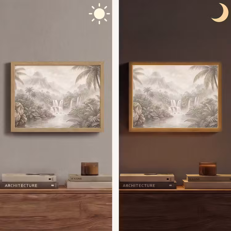 Jungle - Watervallen - Tropisch - Illustratie Light Box met batterij (Wandlamp) middel -sfeer3