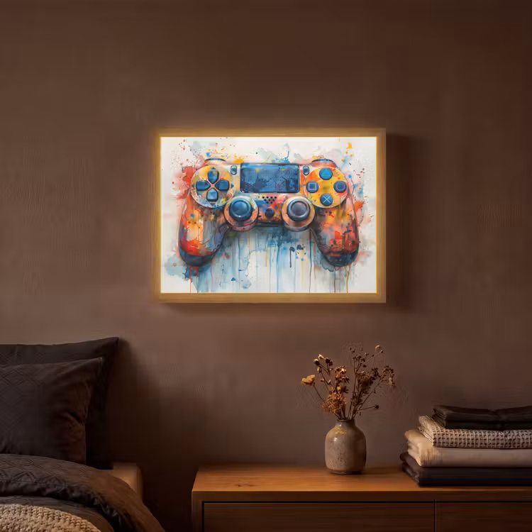 Kinder- en tiener kamer - Gaming - Game controller Light Box met batterij (Wandlamp) middel -sfeer4