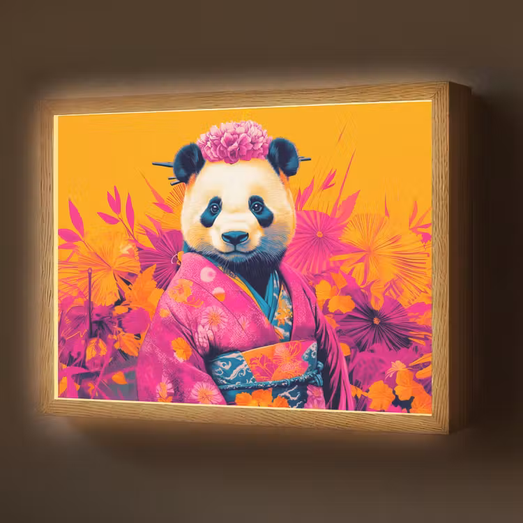Kimono - Roze - Panda - Bloemenkroon Light Box met batterij (Wandlamp) middel -z3d_website