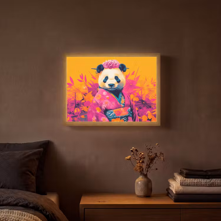Kimono - Roze - Panda - Bloemenkroon Light Box met batterij (Wandlamp) middel -sfeer4