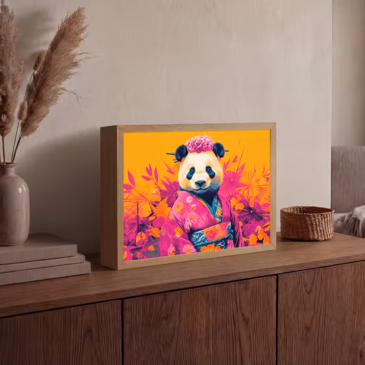 Kimono - Roze - Panda - Bloemenkroon Light Box met batterij (Wandlamp) middel -sfeer2