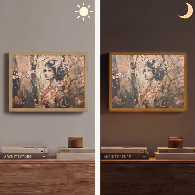 Kimono - Vrouw - kersenbomen Light Box met batterij (Wandlamp) middel -sfeer3