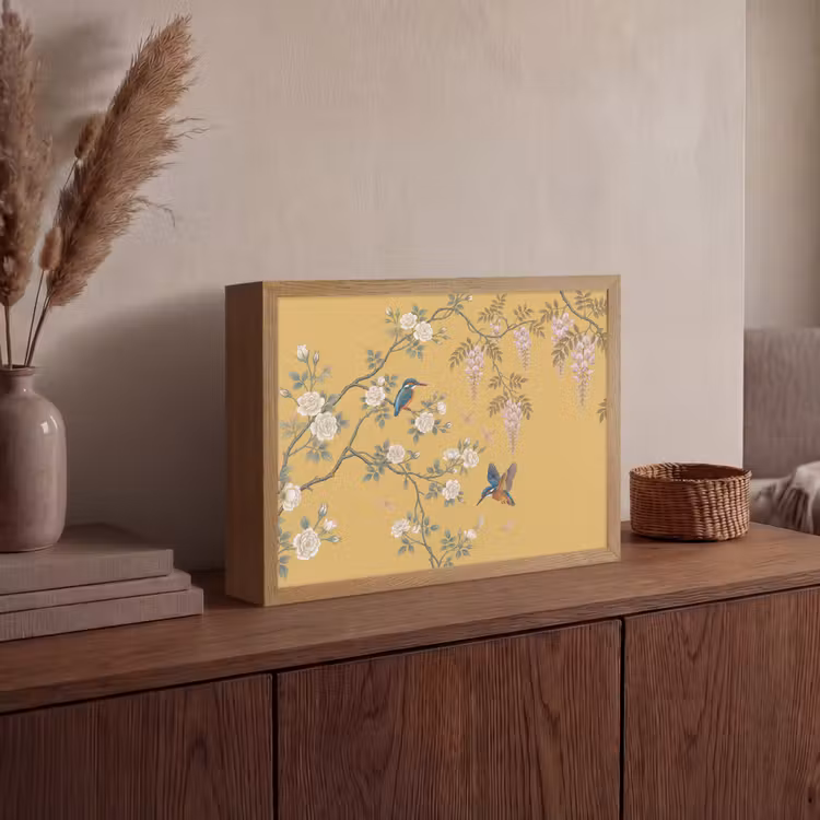 IJsvogels - Bloesem - Geel Light Box met batterij (Wandlamp) middel -sfeer2