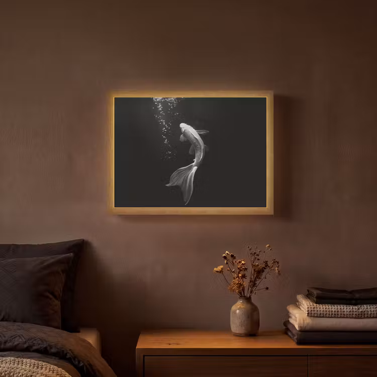 Koi - Vis - Wit - Zwart Light Box met batterij (Wandlamp) middel -sfeer4