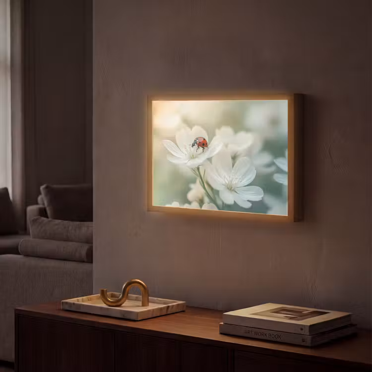 Lieveheersbeestje - Bloemen - Wit Light Box met batterij (Wandlamp) middel -sfeer1