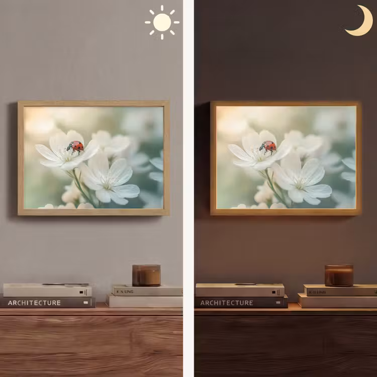 Lieveheersbeestje - Bloemen - Wit Light Box met batterij (Wandlamp) middel -sfeer3