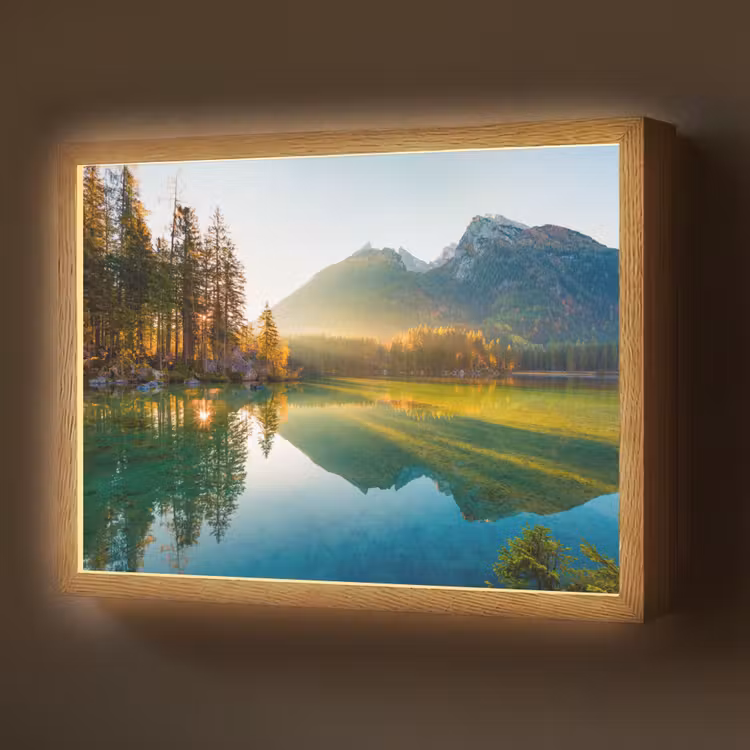 Meer - Bos - Bergen - Natuur - Zon - Landschap Light Box met batterij (Wandlamp) middel -z3d_website