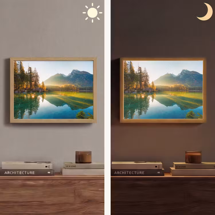 Meer - Bos - Bergen - Natuur - Zon - Landschap Light Box met batterij (Wandlamp) middel -sfeer3