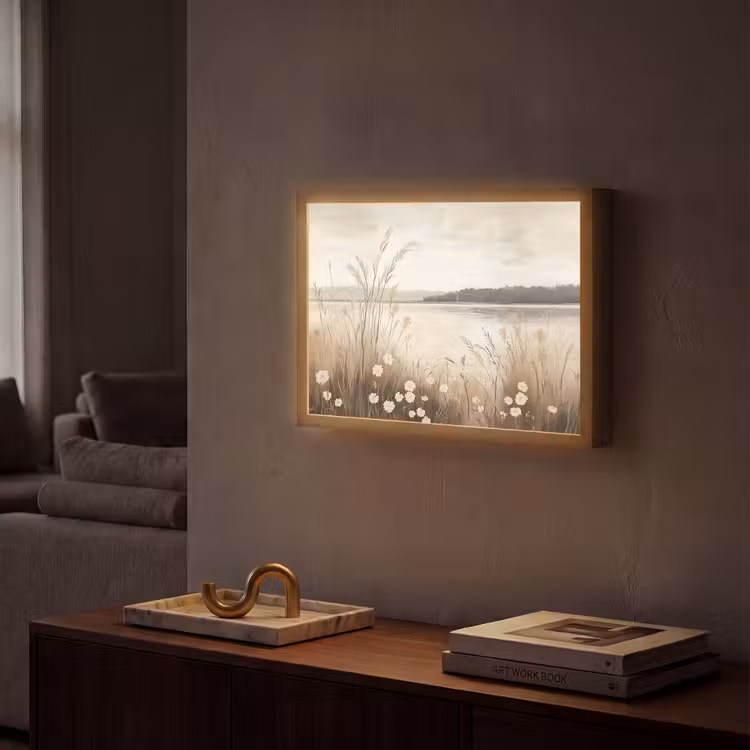 Meer - Water - Natuur - Beige Light Box met batterij (Wandlamp) middel -sfeer1