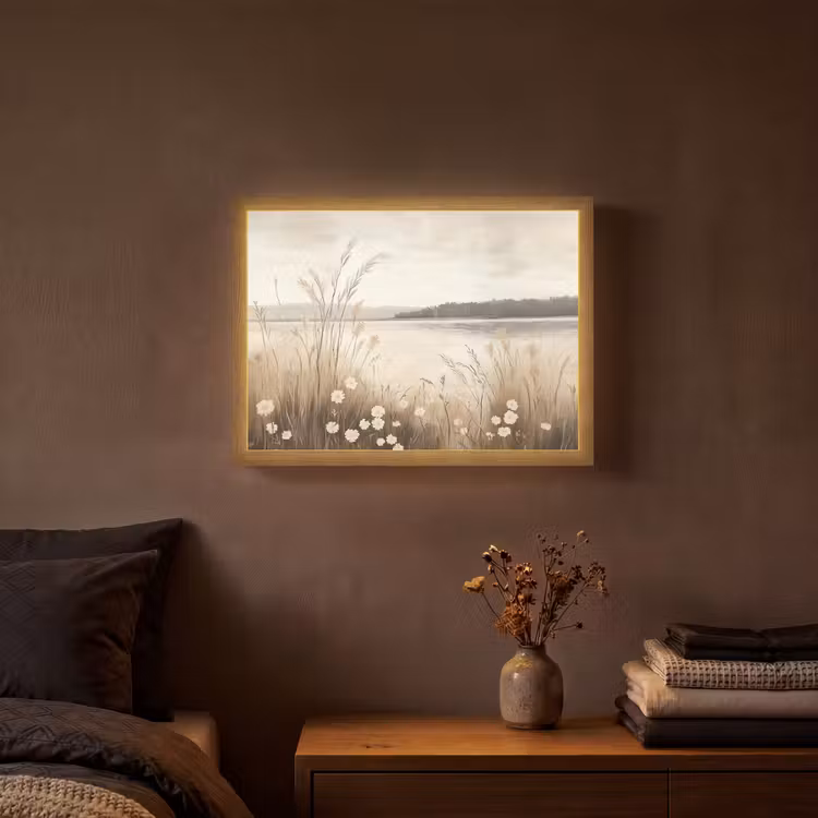 Meer - Water - Natuur - Beige Light Box met batterij (Wandlamp) middel -sfeer4