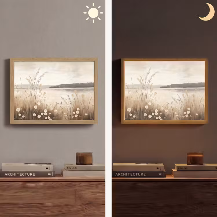 Meer - Water - Natuur - Beige Light Box met batterij (Wandlamp) middel -sfeer3
