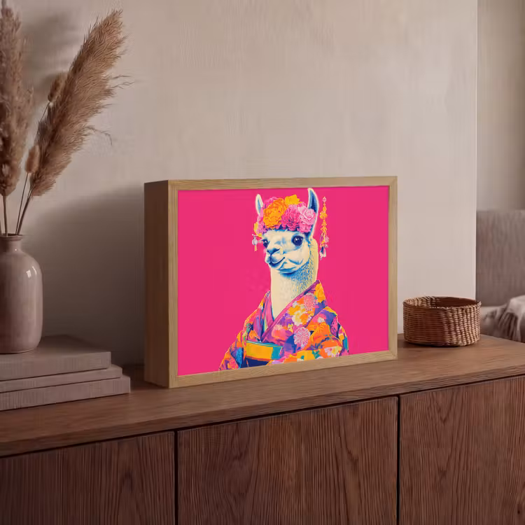 Lama - Kimono - Bloemenkrans - Felroze Light Box met batterij (Wandlamp) middel -sfeer2