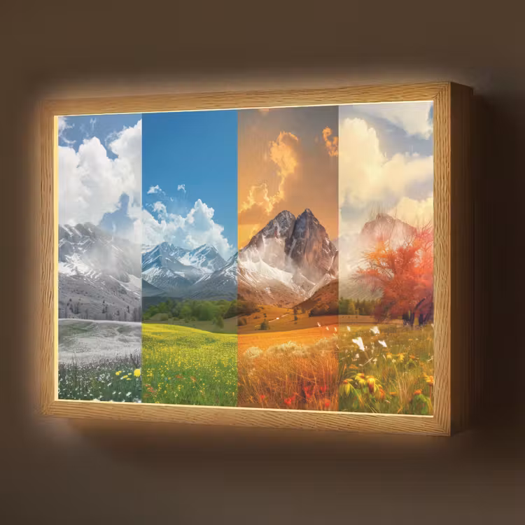 Landschap - 4 seizoenen - Natuur - Winter - Lente - Zomer - Herfst Light Box met batterij (Wandlamp) middel -z3d_website