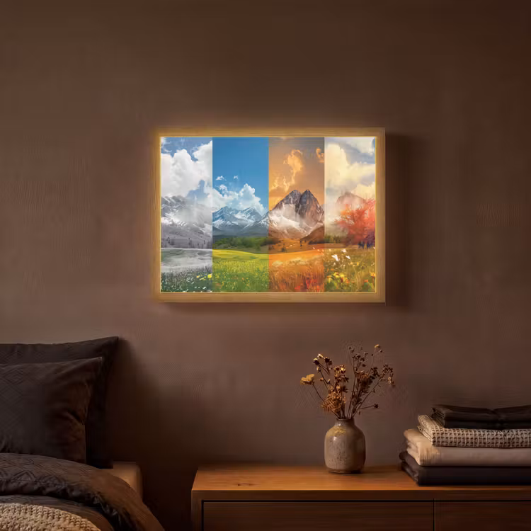 Landschap - 4 seizoenen - Natuur - Winter - Lente - Zomer - Herfst Light Box met batterij (Wandlamp) middel -sfeer4