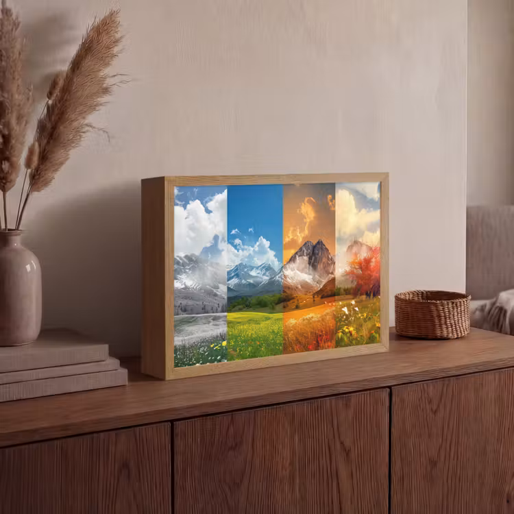 Landschap - 4 seizoenen - Natuur - Winter - Lente - Zomer - Herfst Light Box met batterij (Wandlamp) middel -sfeer2