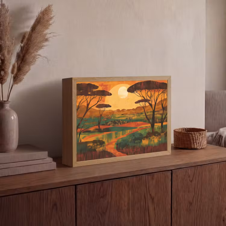 Landschap - Afrikaans - Zon Light Box met batterij (Wandlamp) middel -sfeer2