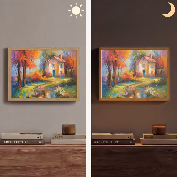 Landschap - Kleurrijk - Olieverf - Kunst Light Box met batterij (Wandlamp) middel -sfeer3