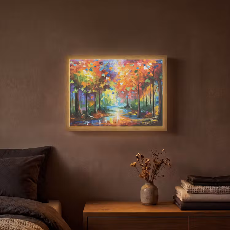 Landschap - Bos - Kleuren - Natuur Light Box met batterij (Wandlamp) middel -sfeer4