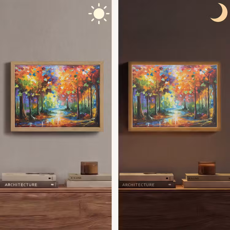 Landschap - Bos - Kleuren - Natuur Light Box met batterij (Wandlamp) middel -sfeer3