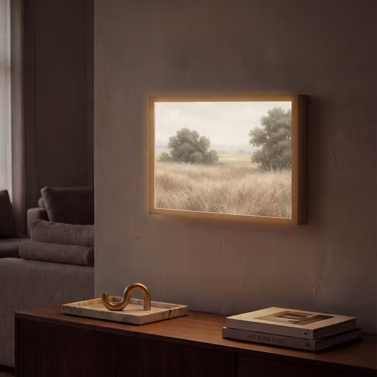 Landschap - Minimalistisch - Beige Light Box met batterij (Wandlamp) middel -sfeer1
