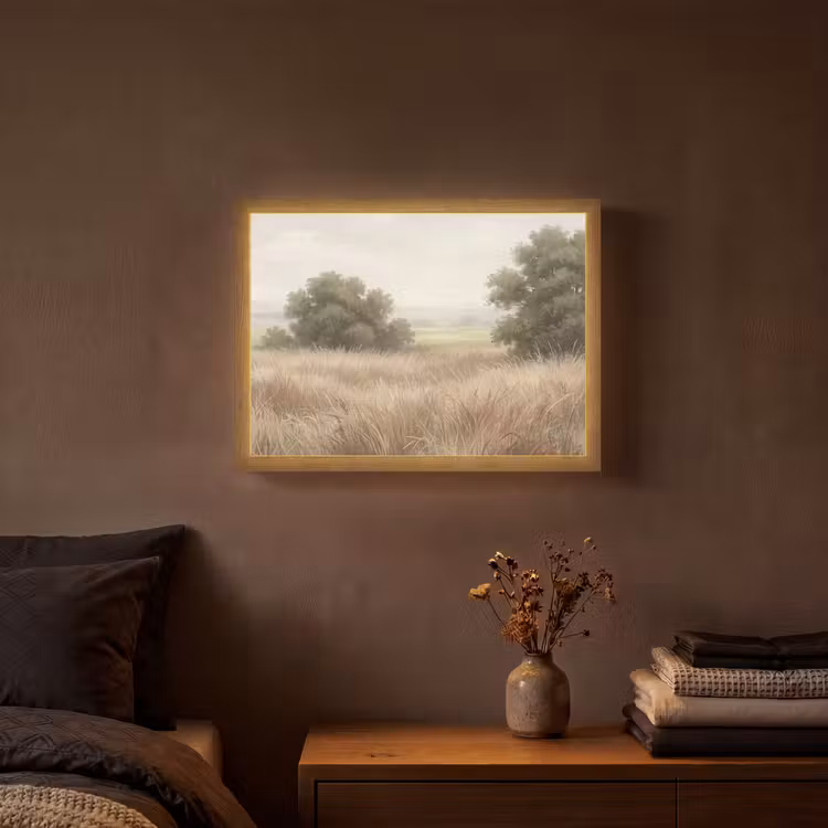 Landschap - Minimalistisch - Beige Light Box met batterij (Wandlamp) middel -sfeer4