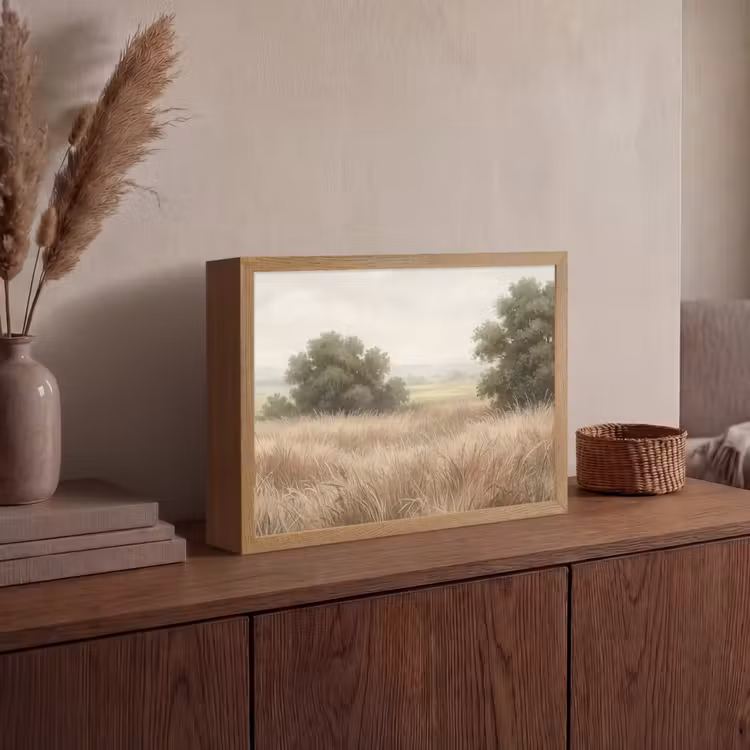 Landschap - Minimalistisch - Beige Light Box met batterij (Wandlamp) middel -sfeer2