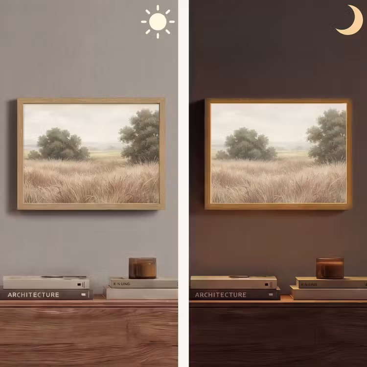 Landschap - Minimalistisch - Beige Light Box met batterij (Wandlamp) middel -sfeer3