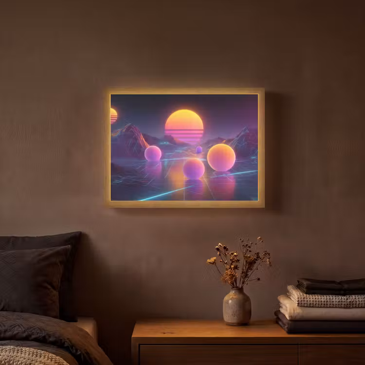 Landschap - Bergen - Bollen - Licht Light Box met batterij (Wandlamp) middel -sfeer4