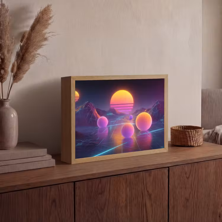 Landschap - Bergen - Bollen - Licht Light Box met batterij (Wandlamp) middel -sfeer2