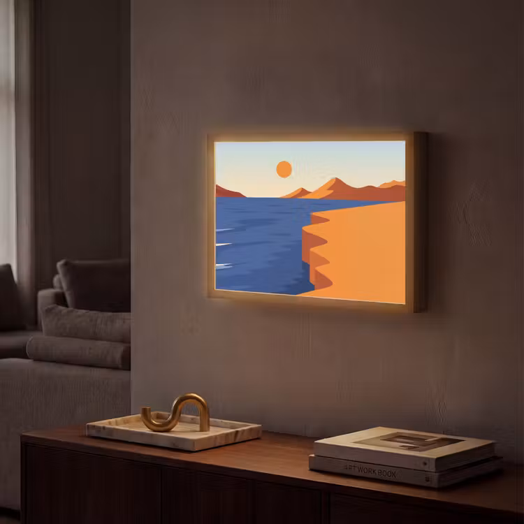 Landschap - Bergen - Zon - Zee Light Box met batterij (Wandlamp) middel -sfeer1
