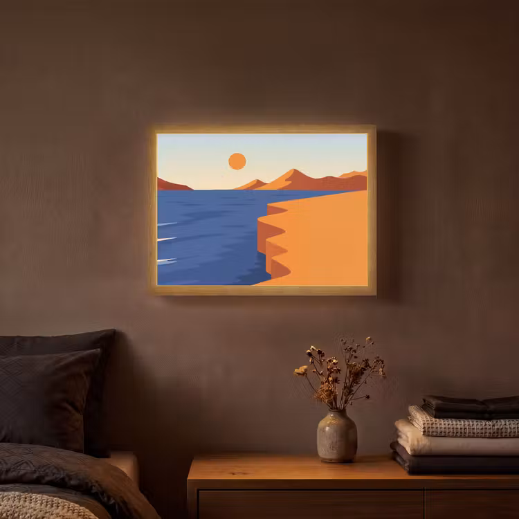 Landschap - Bergen - Zon - Zee Light Box met batterij (Wandlamp) middel -sfeer4