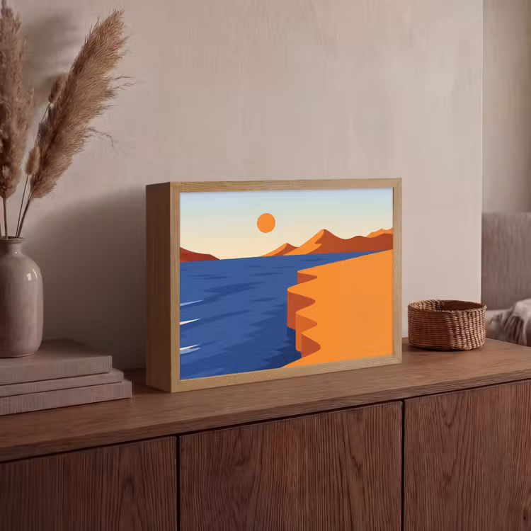 Landschap - Bergen - Zon - Zee Light Box met batterij (Wandlamp) middel -sfeer2