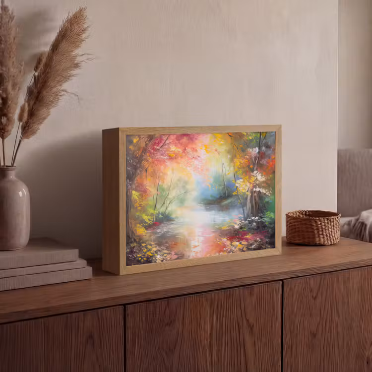 Landschap - Olieverf - Kleurrijk - Natuur Light Box met batterij (Wandlamp) middel -sfeer2