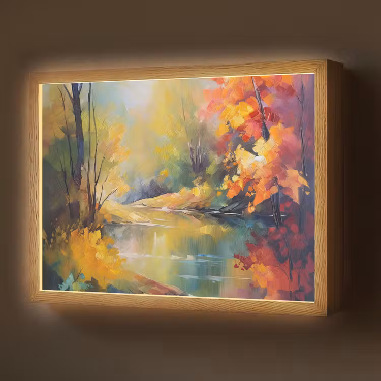 Landschap - Olieverf - Rivier - Kleurrijk Light Box met batterij (Wandlamp) middel -z3d_website