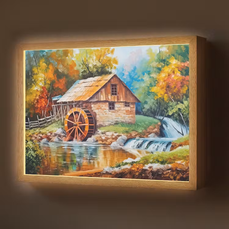 Landschap - Schilderij - Huis - Kunst - Herfst Light Box met batterij (Wandlamp) middel -z3d_website