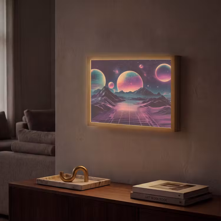 Landschap - Planeten - Horizon - Paars Light Box met batterij (Wandlamp) middel -sfeer1