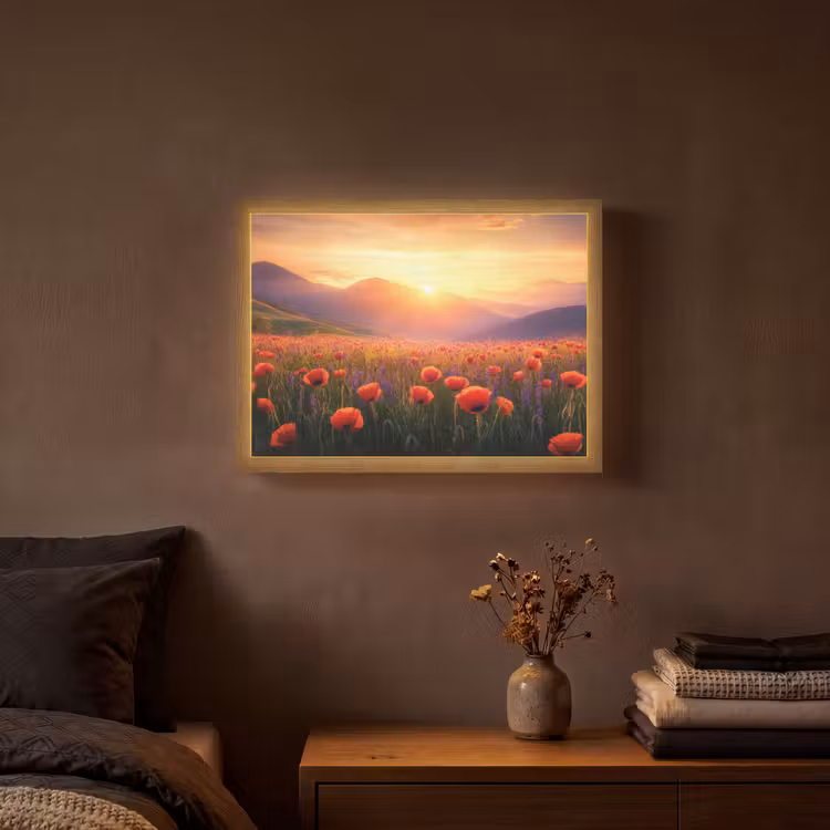 Landschap - Zonsondergang - Bloemenveld Light Box met batterij (Wandlamp) middel -sfeer4