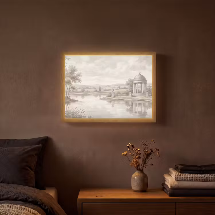 Landschap - Water - Natuur - Sepia Light Box met batterij (Wandlamp) middel -sfeer4