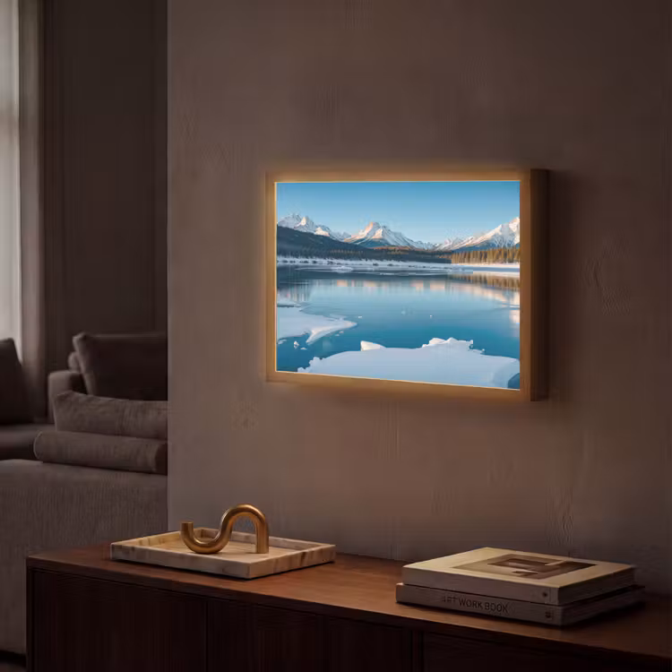 Landschap - Winter - Meer - Bergen - Uitzicht - IJs Light Box met batterij (Wandlamp) middel -sfeer1