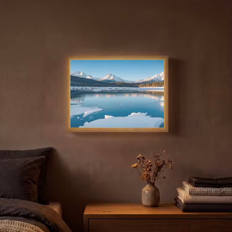 Landschap - Winter - Meer - Bergen - Uitzicht - IJs Light Box met batterij (Wandlamp) middel -sfeer4