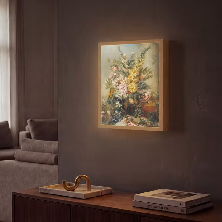 Grote vaas met bloemen - Josep Mirabent - Oude meesters Light Box met batterij (Wandlamp) middel -sfeer1